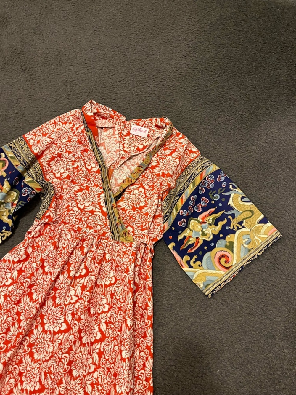 Vintage Gilead Floral Dragon Kimono Style Maxi Dress - Picture 10 of 11